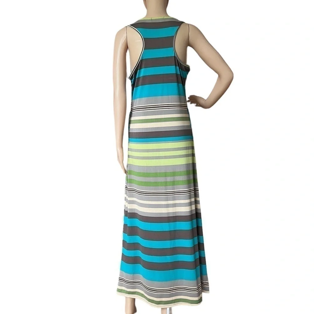 Paradise Women’s Maxi Sleeveless Dress Size L Multicolored Teal Brown Gray - Picture 2 of 7